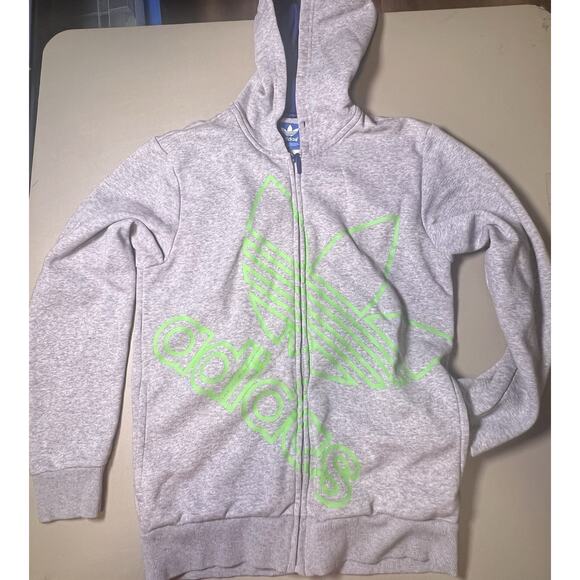 Adidas Full Zip Hoodie Men’s S Grey With Green Logo Blue Embroidery Logo - READ - Picture 1 of 11